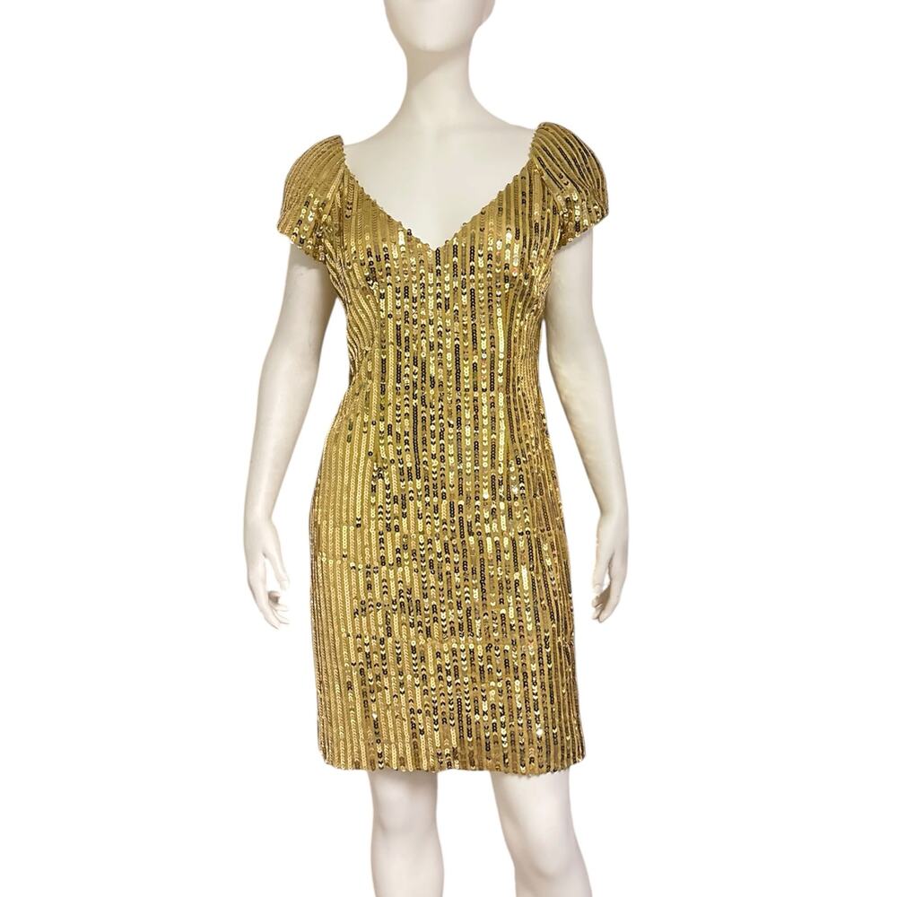 Alyce Designs Gold Sequin Mini Dress Size L Formal Cocktail Glam
